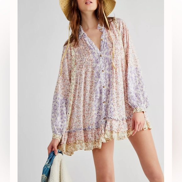 Free People Dresses & Skirts - Free people lost in you floral printed patchwork tunic dress